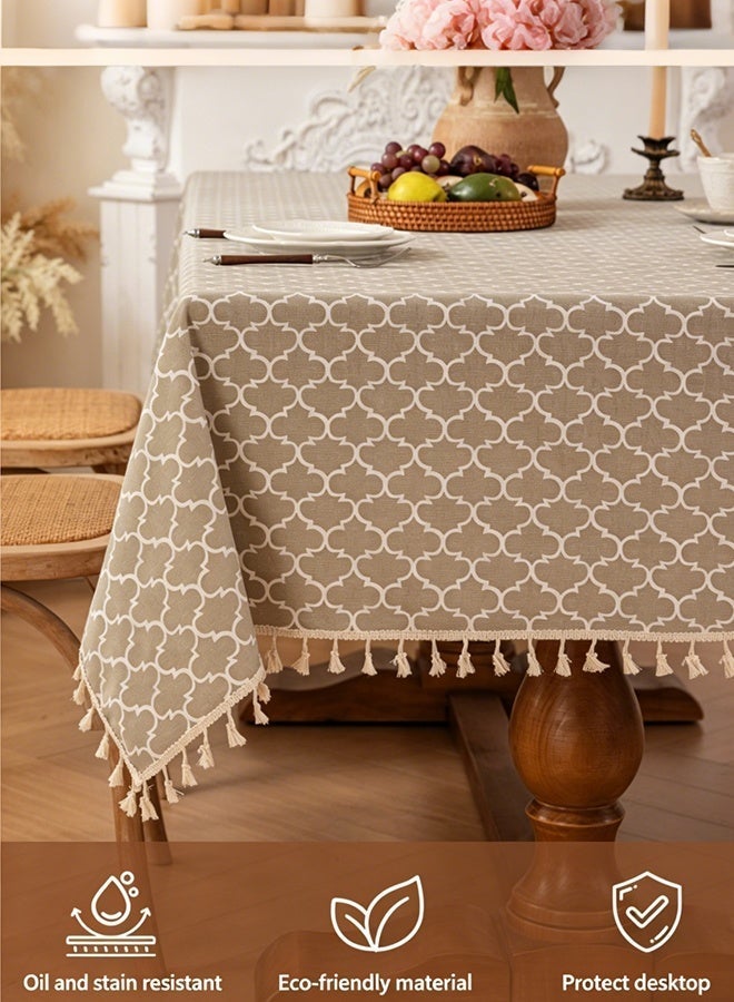 العلامة التجارية: جيسودا Tablecloth 140x180cm Modern Minimalist Lantern Pattern Waterproof Wrinkle Resistant Table Cover with Handmade Tassels Decorative Table Linen - Image 3
