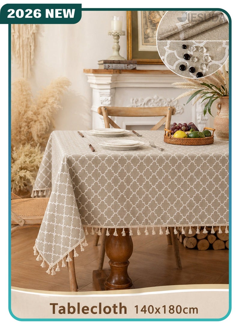 العلامة التجارية: جيسودا Tablecloth 140x180cm Modern Minimalist Lantern Pattern Waterproof Wrinkle Resistant Table Cover with Handmade Tassels Decorative Table Linen - Image 1