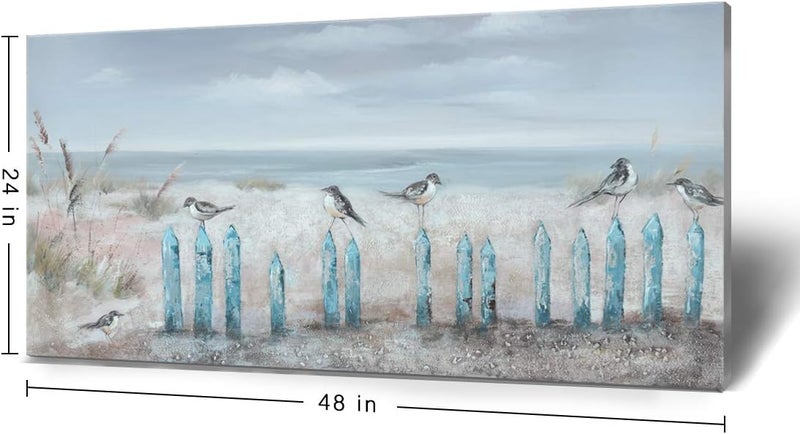 amatop - Large Wall Art for Living Room Hand Painted 3D Seascape Oil Painting Ocean Beach Coast Artwork for Home Bedroom Office Decor 48x24 - Image 3