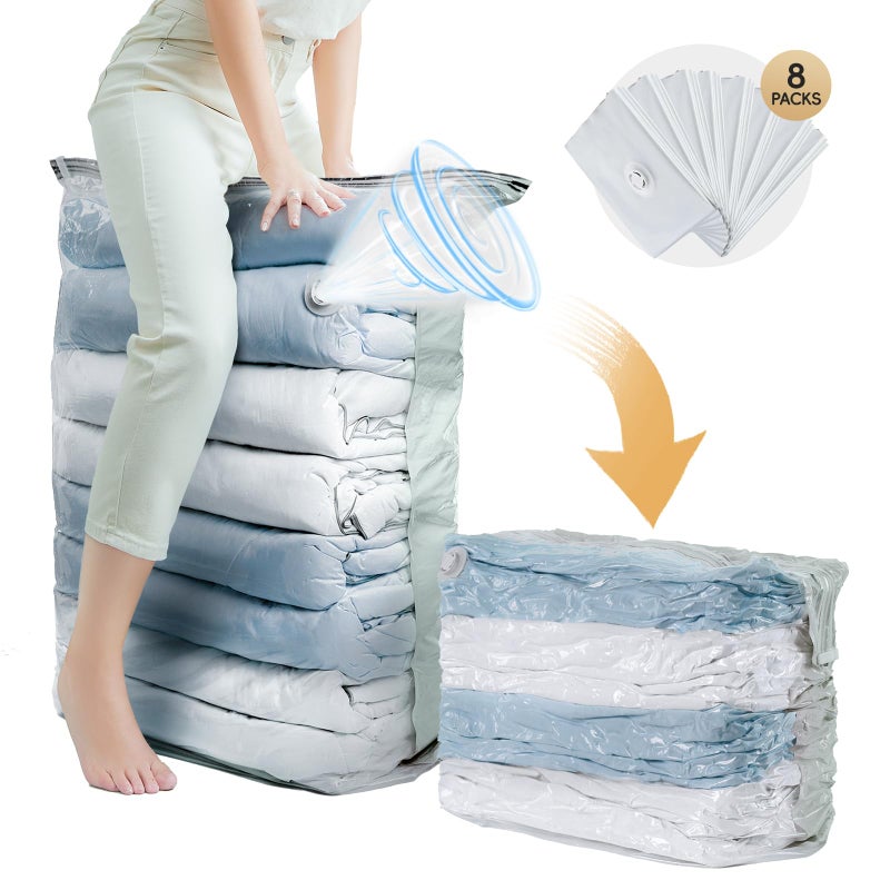 TAILI 8 Pack Vacuum Storage Bags Jumbo Cube 31x40x15 Inch Extra Large Vacuum Seal Bags for Clothes Comforters and Blankets Bedding Closet Organization Cream