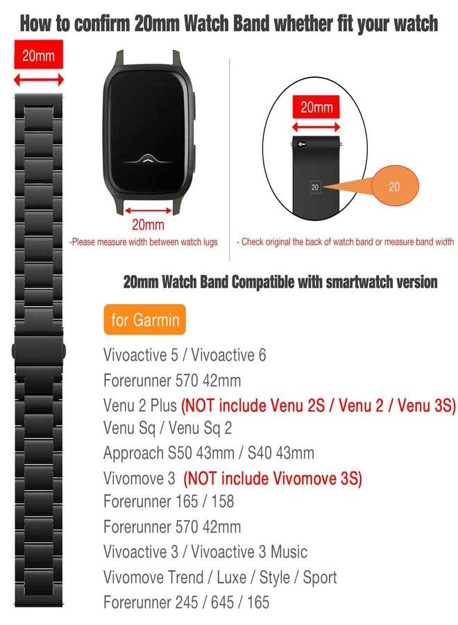 Abanen Titanium Watch Band for Garmin Vivoactive 5 / Venu Sq 2 / Venu 2 Plus, Quick Release 20mm Titanium Lightweight Metal Wrist Strap with Stainless Steel Buckle for Vivomove Trend (Black) - Image 2