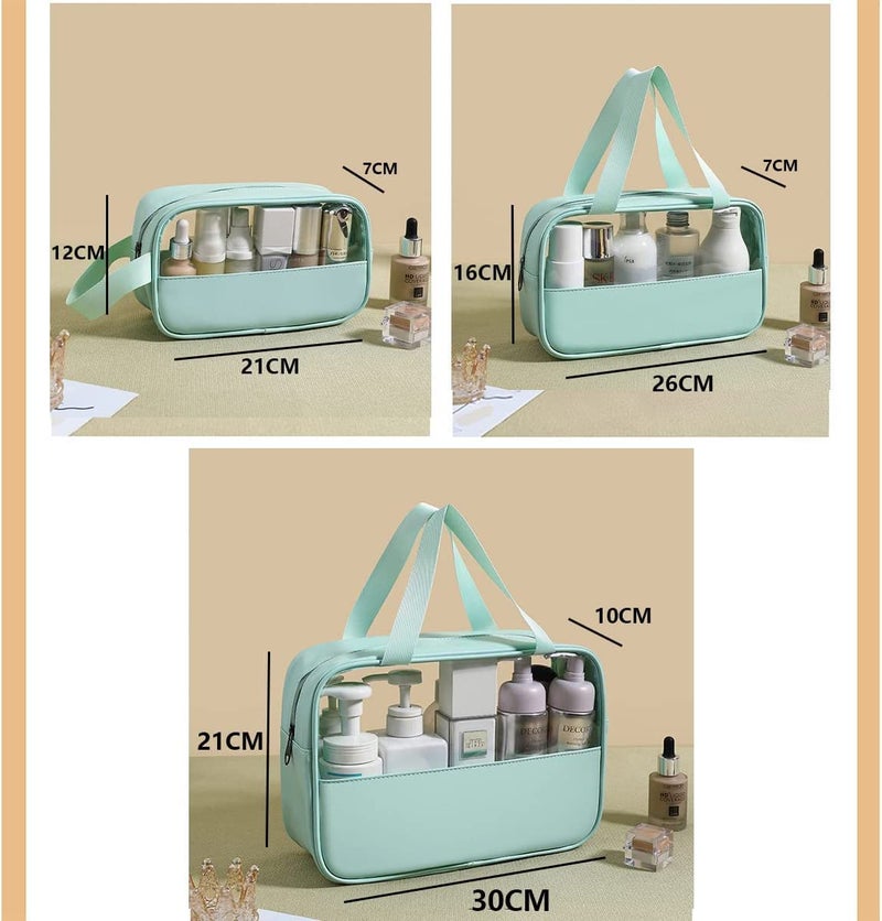 Flywind 3 Pcs Clear Cosmetics Bag Waterproof Travel Patchwork Makeup Bag Toiletries Bag with Carrying Handle Organize Cosmetics and Toiletries Blue - Image 2