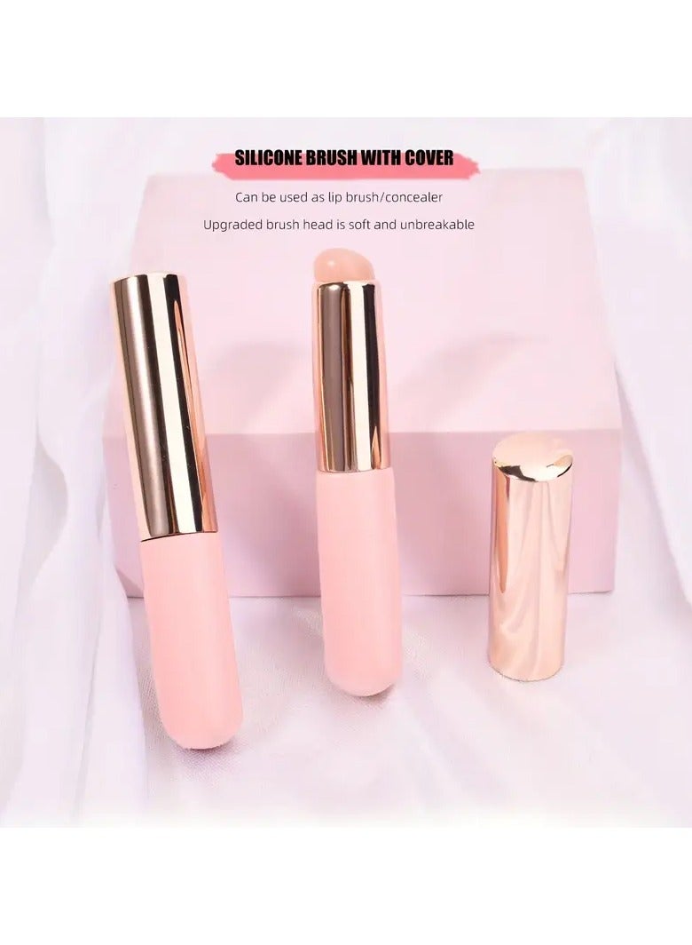 Goolsky 1Pc Portable Dust-proof Covered Lip Brush, Multifunctional Concealer Makeup Brush, Soft Swab, Round Head, Silicone, Mix Brush, Lipstick Brush - Image 5