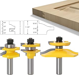 APlus 3 PCS Router Bit Set, 1/2-Inch Shank Round Over Raised Panel Cabinet Ogee Door Rail and Stile Router Bits, - Image 1