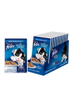PURINA Felix As Good As It Looks Wet Food For Adult Cats|Complete And Balanced Cat Food |Sardine Flavour|Pack Of 12 Pouches (12 X 85 G)  - Image 1