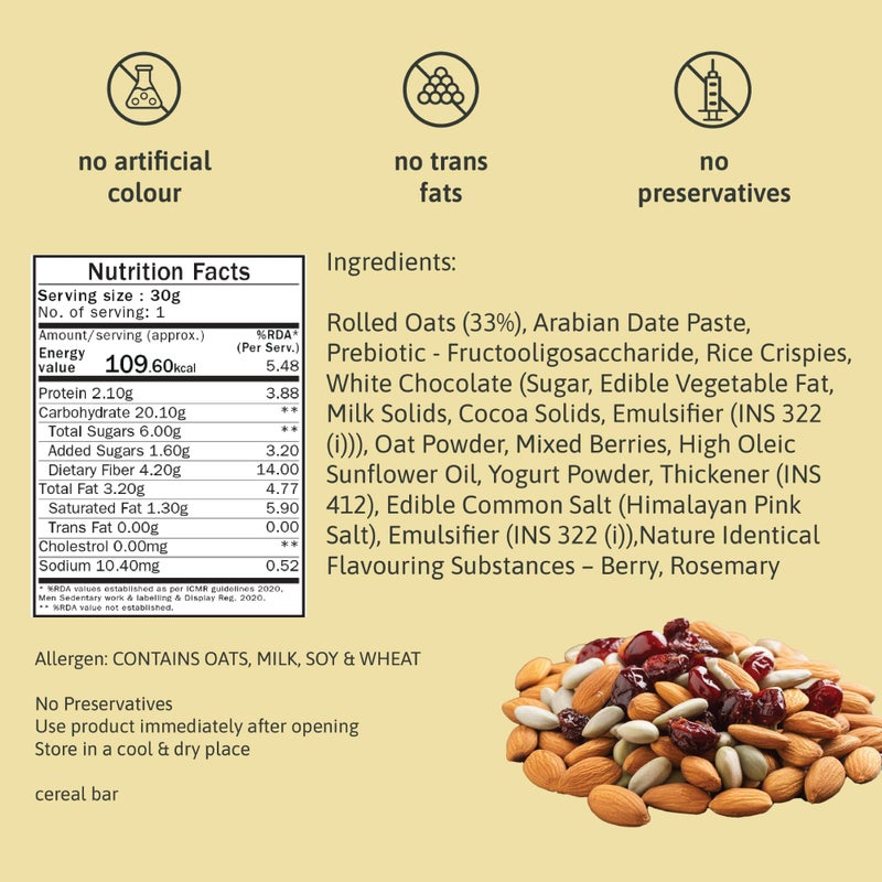 Phab Assorted Granola Snack Bars|Cookies & Cream, Berry, Butterscotch|Healthy Cereal & Breakfast Bar|High Fiber, Gut-Friendly|No Trans Fat|No Preservatives|Source Of Protein|Pack Of 6x 30 Gram) - Image 5