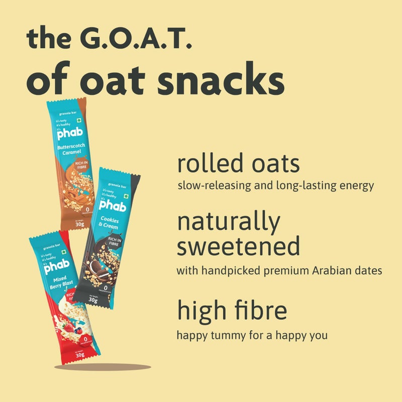 Phab Assorted Granola Snack Bars|Cookies & Cream, Berry, Butterscotch|Healthy Cereal & Breakfast Bar|High Fiber, Gut-Friendly|No Trans Fat|No Preservatives|Source Of Protein|Pack Of 6x 30 Gram) - Image 3