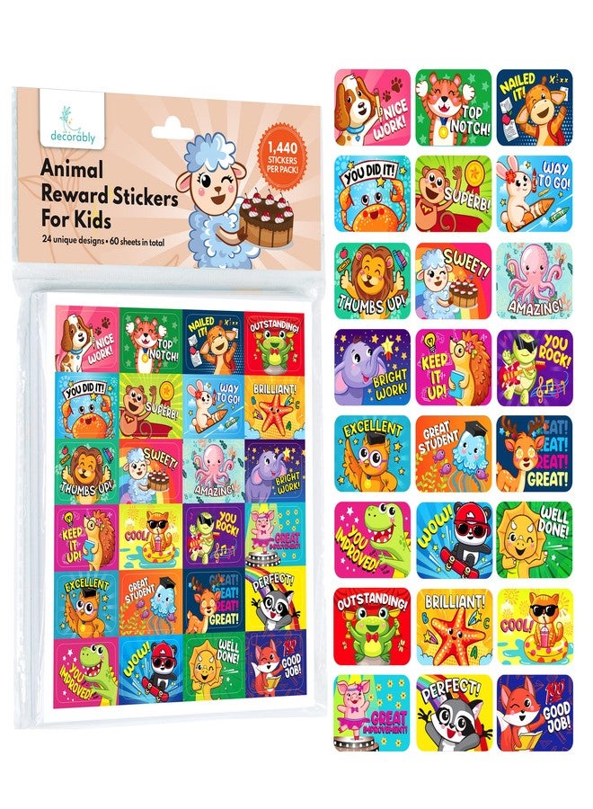 Decorably 1,440 Animal Teacher Stickers for Classroom - 60 Sheets with 24 Fun Designs for Rewards, Class Activities, Positive Reinforcement, Arts & Crafts, Scrapbooking, Gift - Image 1
