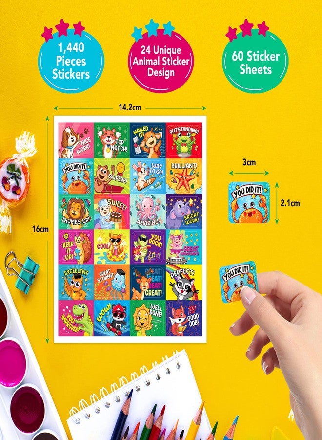 Decorably 1,440 Animal Teacher Stickers for Classroom - 60 Sheets with 24 Fun Designs for Rewards, Class Activities, Positive Reinforcement, Arts & Crafts, Scrapbooking, Gift - Image 2