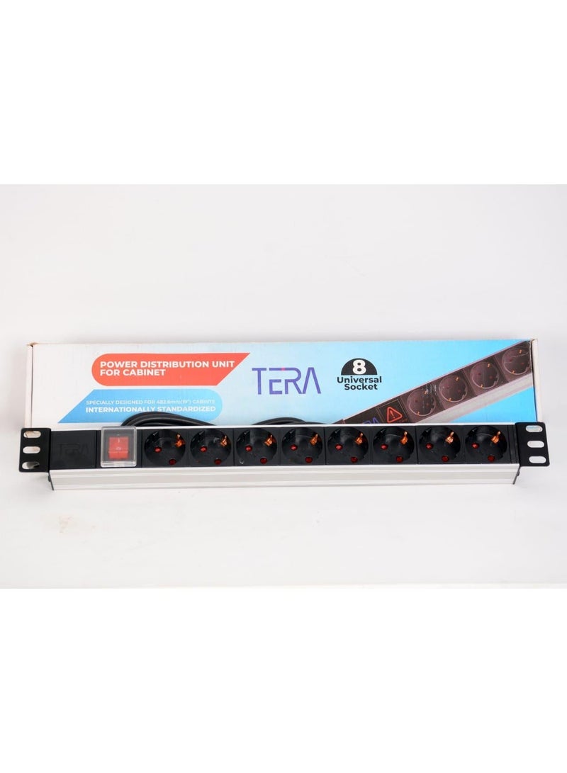 Power Strip 8 Outlets 250V 16A Metal Rack with On/Off Switch Copper Ground for Modular Cabinets 19 Inch - Image 2