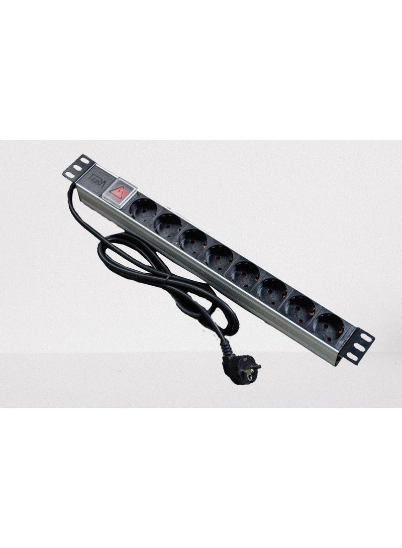 Power Strip 8 Outlets 250V 16A Metal Rack with On/Off Switch Copper Ground for Modular Cabinets 19 Inch - Image 1