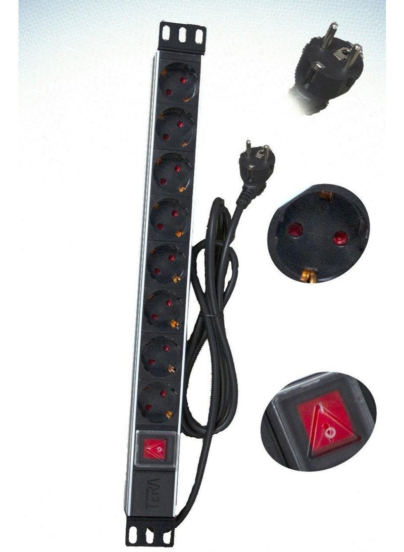 Power Strip 8 Outlets 250V 16A Metal Rack with On/Off Switch Copper Ground for Modular Cabinets 19 Inch - Image 4
