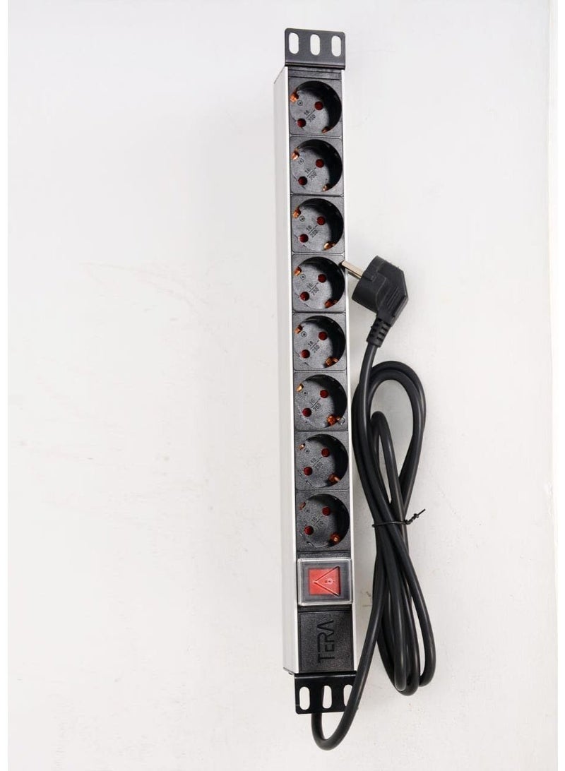 Power Strip 8 Outlets 250V 16A Metal Rack with On/Off Switch Copper Ground for Modular Cabinets 19 Inch - Image 3