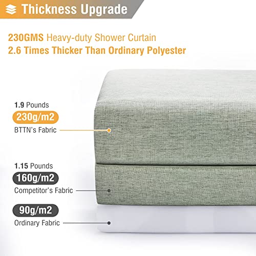 BTTN Sage Green Shower Curtain, Linen Textured Heavy Duty Thick Fabric Shower Curtain Set with 12 Plastic Hooks, Machine Washable, Hotel Spa Luxury Decorative Curtains for Bathroom Showers, 72x72 - Image 5