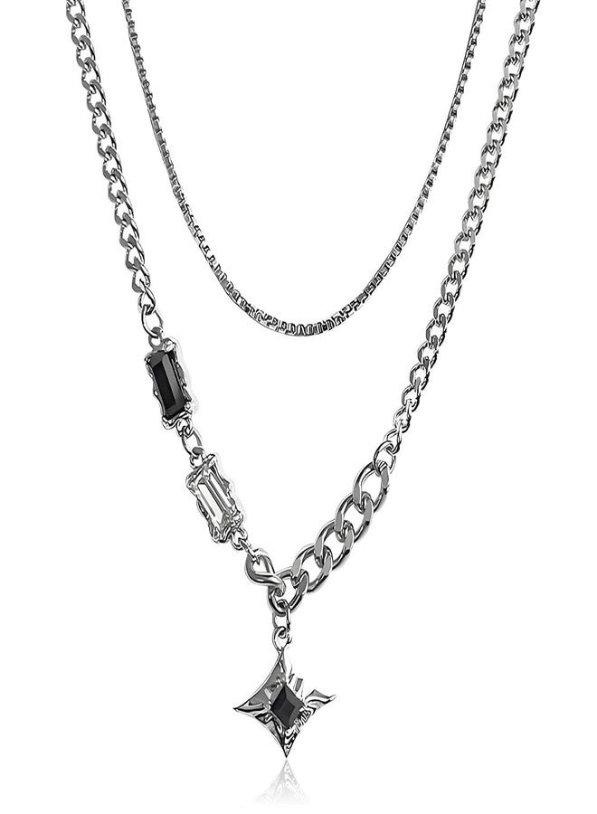 GUSTAVE® Layered Chain Necklace for Men & Women Gothic Punk Fashion Jewelry with Sparkling Black Stone, Bold Streetwear Necklace, Unisex Statement Accessory for Casual & Sweater Outfits - Image 1