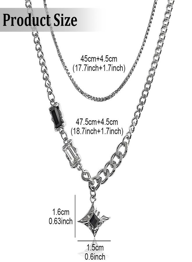 GUSTAVE® Layered Chain Necklace for Men & Women Gothic Punk Fashion Jewelry with Sparkling Black Stone, Bold Streetwear Necklace, Unisex Statement Accessory for Casual & Sweater Outfits - Image 2