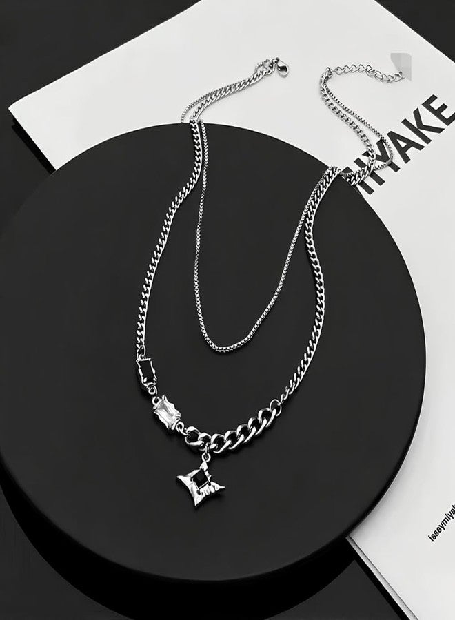 GUSTAVE® Layered Chain Necklace for Men & Women Gothic Punk Fashion Jewelry with Sparkling Black Stone, Bold Streetwear Necklace, Unisex Statement Accessory for Casual & Sweater Outfits - Image 4
