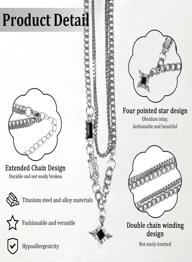 GUSTAVE® Layered Chain Necklace for Men & Women Gothic Punk Fashion Jewelry with Sparkling Black Stone, Bold Streetwear Necklace, Unisex Statement Accessory for Casual & Sweater Outfits - Image 5