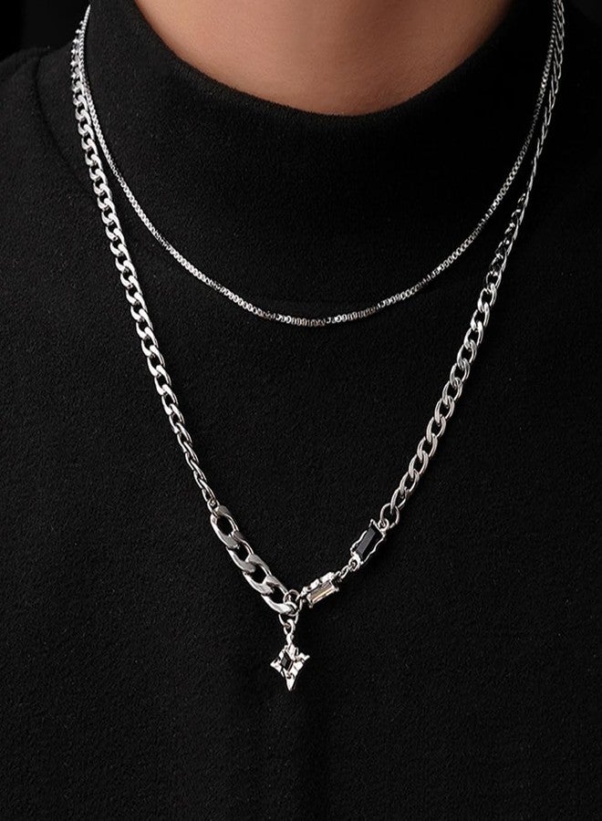 GUSTAVE® Layered Chain Necklace for Men & Women Gothic Punk Fashion Jewelry with Sparkling Black Stone, Bold Streetwear Necklace, Unisex Statement Accessory for Casual & Sweater Outfits - Image 3