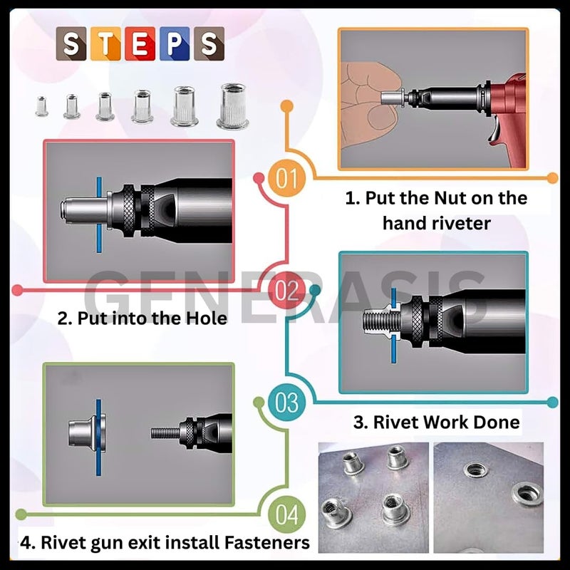 GENERASIS - Metric Rivet Nut Kit - Zinc Plated, Flat Head, Knurled Body, Threaded Insert - 7 Sizes M3, M4, M5, M6, M8, M10, M12 (75 Pieces - 7 sizes Small Kit Rivet nut) - Image 4