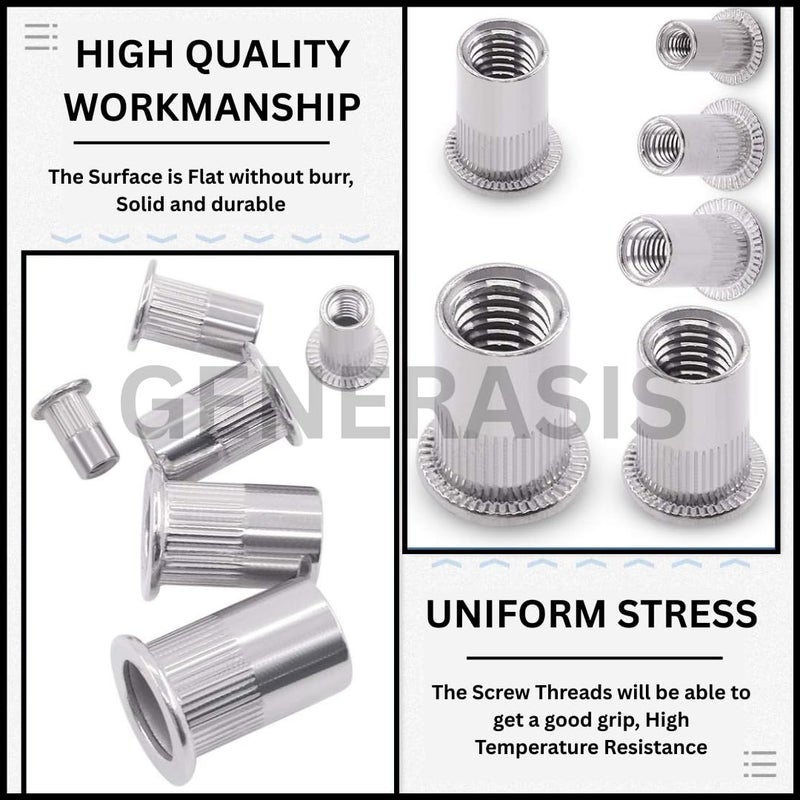 GENERASIS - Metric Rivet Nut Kit - Zinc Plated, Flat Head, Knurled Body, Threaded Insert - 7 Sizes M3, M4, M5, M6, M8, M10, M12 (75 Pieces - 7 sizes Small Kit Rivet nut) - Image 5