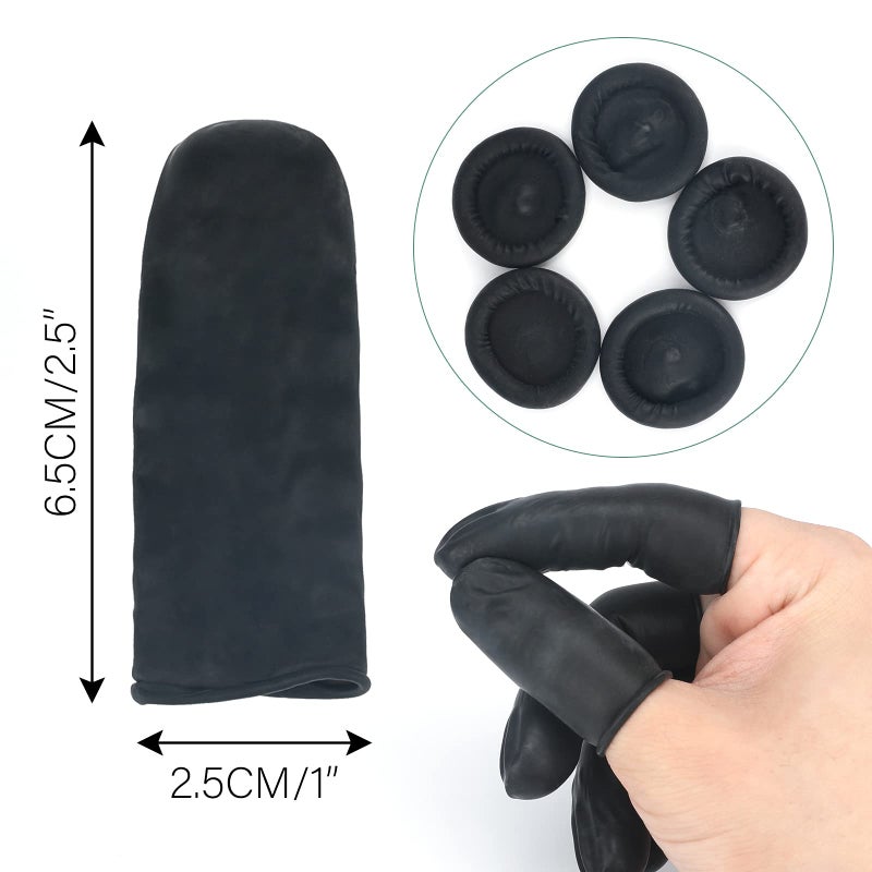 G2PLUS Disposable Finger Cots, Black Latex Rubber Finger Gloves, Soft Thumb Covers Protective for Beauty Salon (Approx 205pcs) - Image 2