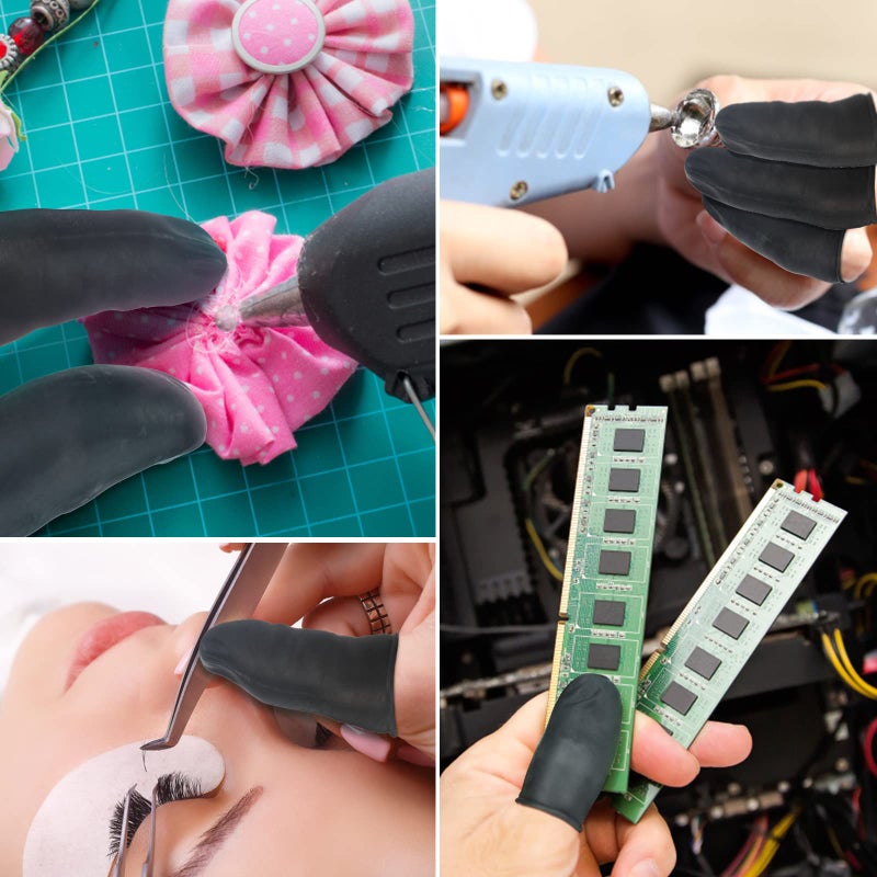 G2PLUS Disposable Finger Cots, Black Latex Rubber Finger Gloves, Soft Thumb Covers Protective for Beauty Salon (Approx 205pcs) - Image 4