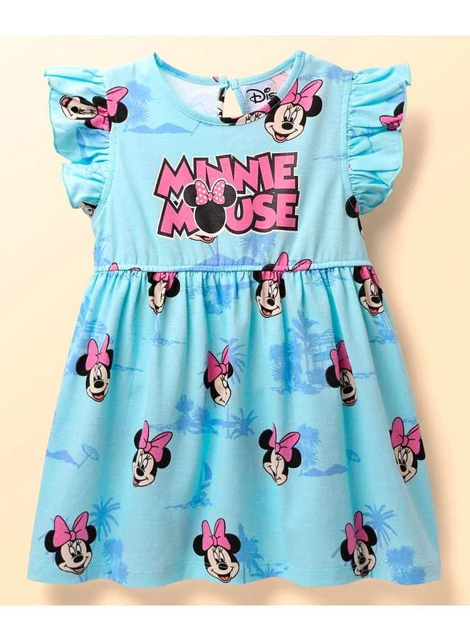 Babyhug Disney Babyhug Disney Single Jersey Knit Frill Sleeves Frocks with Minnie Mouse Family Graphics Pack of 2 - Light Blue & White