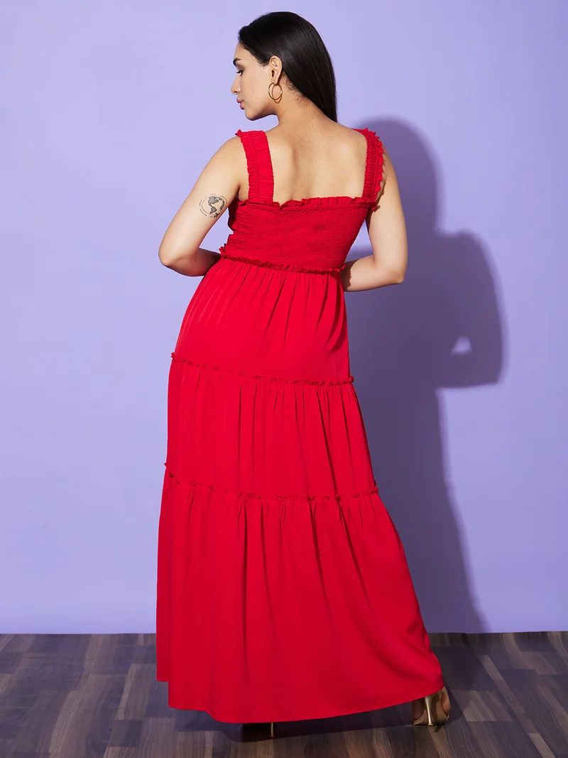 globus Women Smocked Tiered Fit & Flared Maxi Dress
