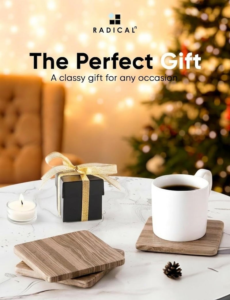 Radicaln Marble Coasters Set of 6 Handmade 3.5" Inches Wood Square Coasters for Drinks, Coaster Set with Holder for Dining Tables - Image 4