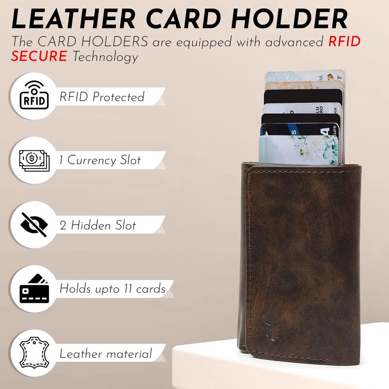 Highlark Exclusive & Upgraded Faux Leather with Aluminium Pop up Card Holder| Aluminium Slim Case | Up to 9 Cards | Card Holder for Men & Women (Brown & Gold Edition) - Image 5