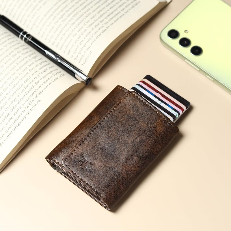 Highlark Exclusive & Upgraded Faux Leather with Aluminium Pop up Card Holder| Aluminium Slim Case | Up to 9 Cards | Card Holder for Men & Women (Brown & Gold Edition) - Image 4