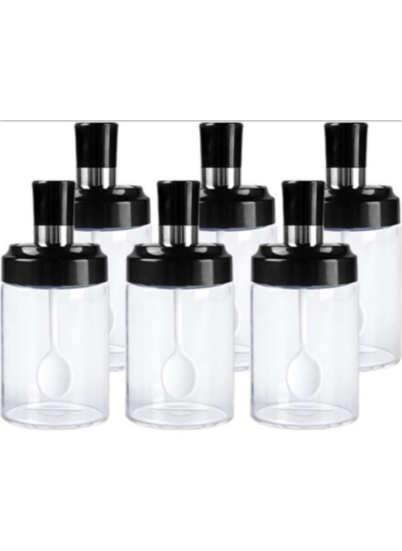 Generic 6 Piece Glass Kitchen Spice Jars with Spoons Honey Dispenser Jar and Airtight Lid - 6 Piece Spice and Seasoning Set - Glass Spice Jar Set - Tall Glass Storage Container Set for Spices and Pulses - Transparent Airtight Spice Jars for Kitchen, Sugar, Coffee - 6 Pieces Topless Jars and Salt for Kitchen Food Storage, Tea, Coffee, Sugar, and Salt  - Image 1