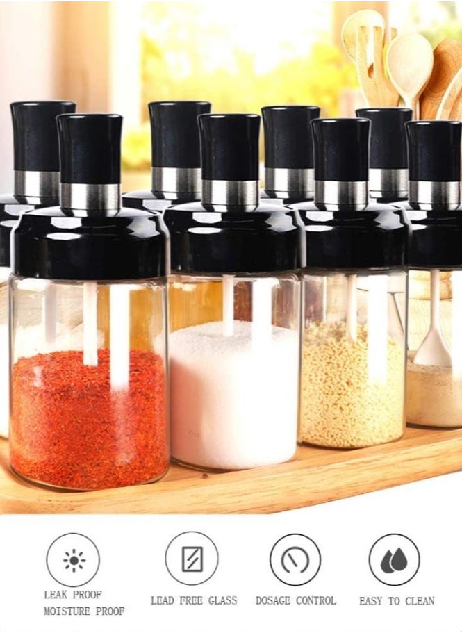 Generic 6 Piece Glass Kitchen Spice Jars with Spoons Honey Dispenser Jar and Airtight Lid - 6 Piece Spice and Seasoning Set - Glass Spice Jar Set - Tall Glass Storage Container Set for Spices and Pulses - Transparent Airtight Spice Jars for Kitchen, Sugar, Coffee - 6 Pieces Topless Jars and Salt for Kitchen Food Storage, Tea, Coffee, Sugar, and Salt  - Image 2