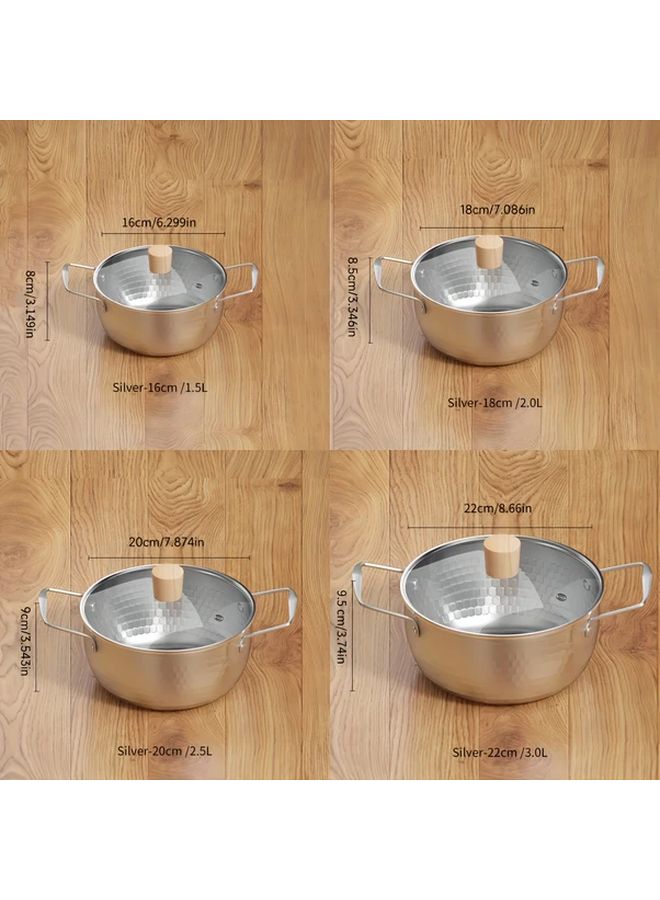 1pc Small Silver Hot Pot 22cm 3.0L Single Person Soup Pot For Camping Outdoor Dormitory Household Cooking - Image 2