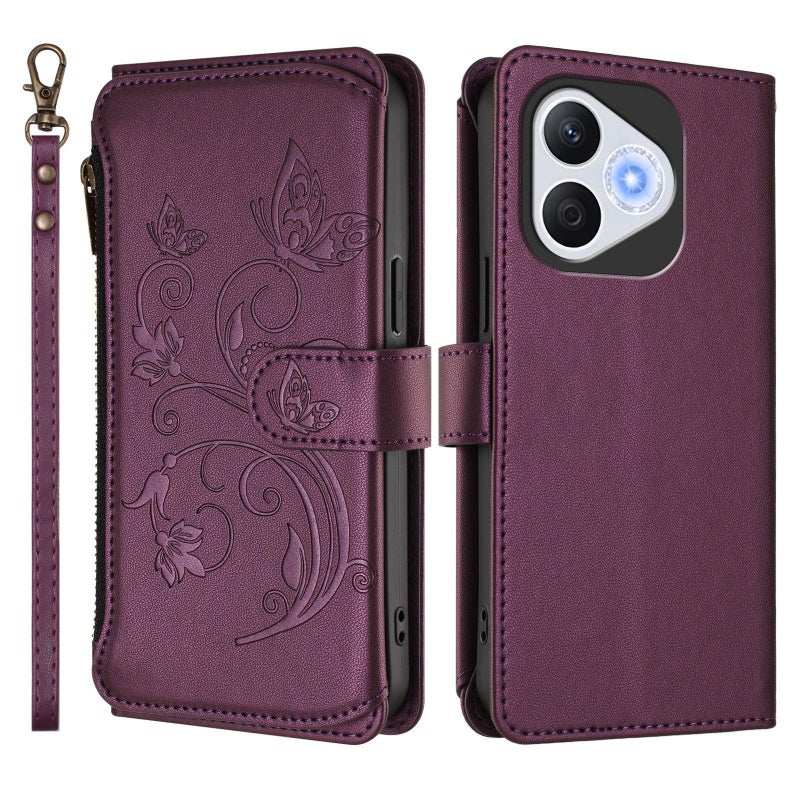 إيروريكس جراب هاتف For Honor 400 Lite Global متعدد البطاقات مزود بسحاب من الجلد (أرجواني داكن) - Image 2