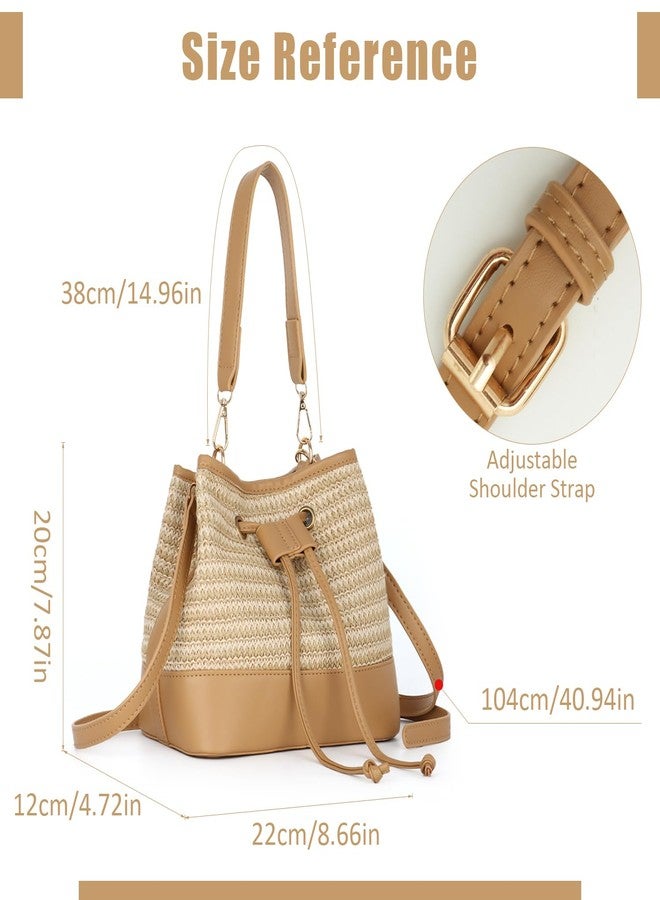 SUKUTU Straw Drawstring Shoulder Bag Bucket Bag for Women Summer Handwoven Beach Vacation Handbag Crossbody Bag - Image 4