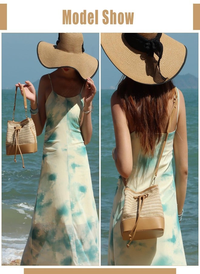 SUKUTU Straw Drawstring Shoulder Bag Bucket Bag for Women Summer Handwoven Beach Vacation Handbag Crossbody Bag - Image 2