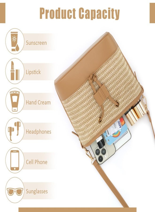 SUKUTU Straw Drawstring Shoulder Bag Bucket Bag for Women Summer Handwoven Beach Vacation Handbag Crossbody Bag - Image 5