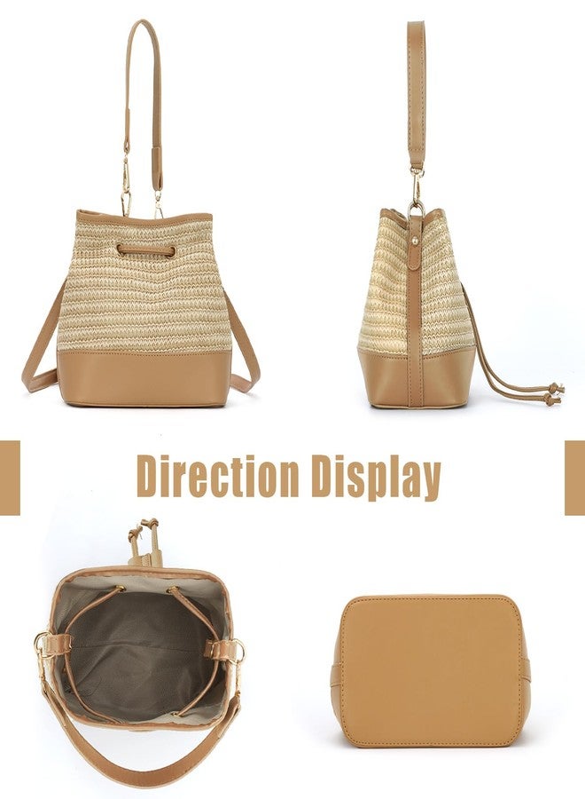 SUKUTU Straw Drawstring Shoulder Bag Bucket Bag for Women Summer Handwoven Beach Vacation Handbag Crossbody Bag - Image 3