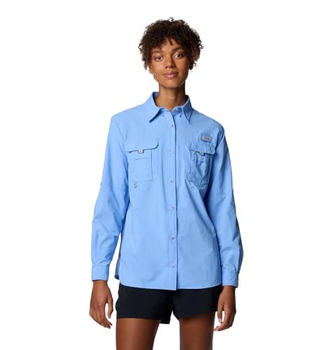 Columbia Womens PFG Bahama II Long Sleeve Fishing Shirt White Cap Small - Image 1