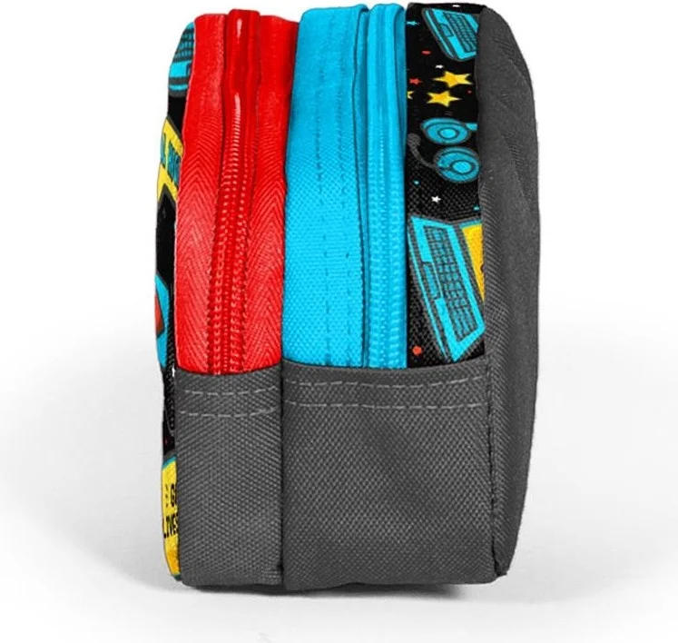 كورال هاي Kids Black Blue Gamer Patterned Two Compartment Pencil Bag 12092