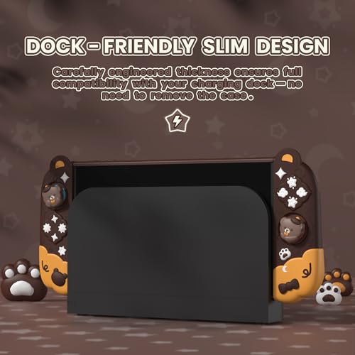 PlayVital Good Night Bear Dockable Case for Nintendo Switch 2 with Stand Split Design Silicone Joycon Grips PC Console Hard Shell 2 Joystick Caps Cute Protective Cover Bundle Brown - Image 3