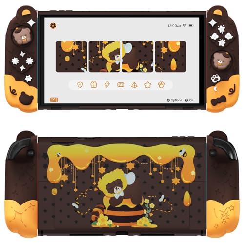 PlayVital Good Night Bear Dockable Case for Nintendo Switch 2 with Stand Split Design Silicone Joycon Grips PC Console Hard Shell 2 Joystick Caps Cute Protective Cover Bundle Brown - Image 1