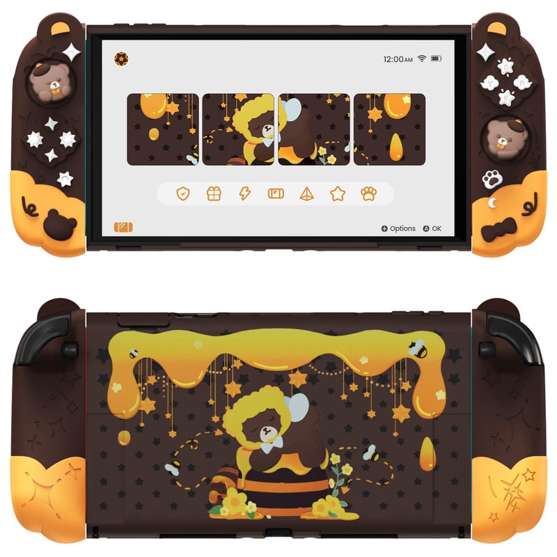 PlayVital Good Night Bear Dockable Case for Nintendo Switch 2 with Stand Split Design Silicone Joycon Grips PC Console Hard Shell 2 Joystick Caps Cute Protective Cover Bundle Brown - Image 2