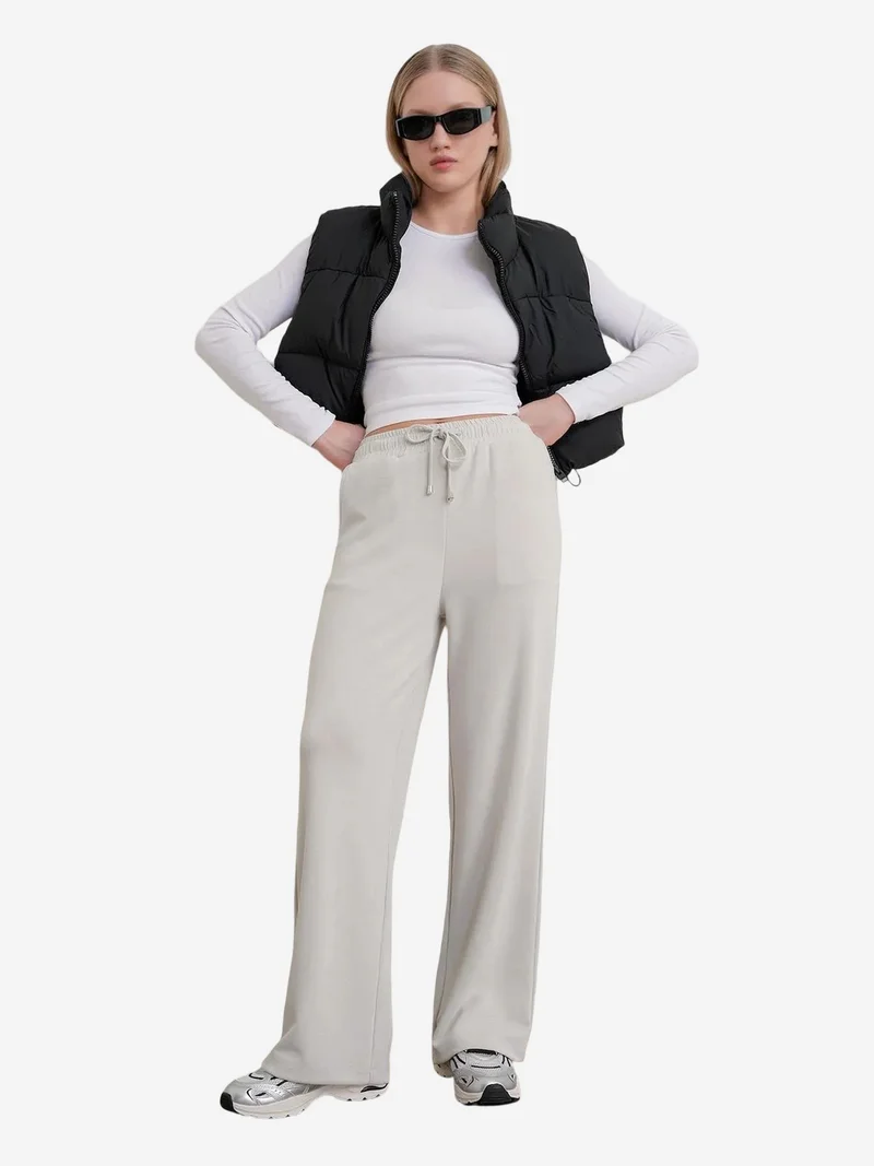 Mixray Grey MIXRAY High Waist Pull On Straight Leg Pants with Pockets for Women | Best Price UAE