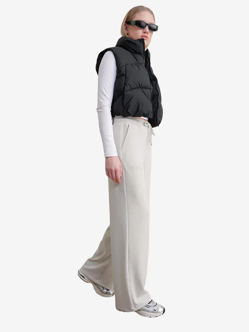 Mixray Grey MIXRAY High Waist Pull On Straight Leg Pants with Pockets for Women | Best Price UAE
