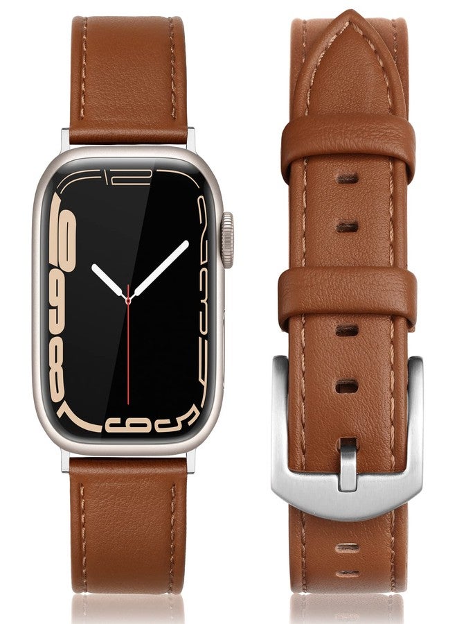 EDIMENS Leather Bands Compatible with Apple Watch 49mm 45mm 42mm 44mm Band Men Women, Vintage Genuine Leather Wristband Replacement Band Compatible for Apple Watch iwatch Series 8 7 6 5 4 3 2 1 SE2 SE - Image 1