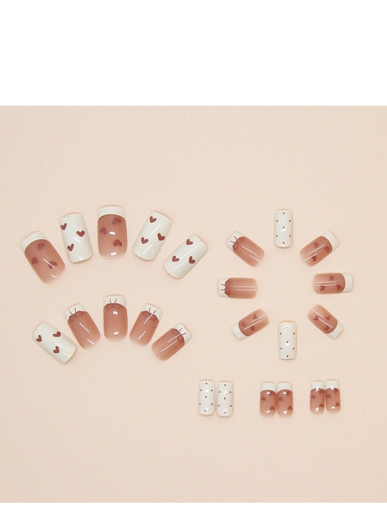 جوسكوين أظافر لاصقة، مجموعة 24 قطعة من فن الأظافر على شكل قلب - ملصقات أظافر فرنسية قابلة للإزالة، أظافر باليرينا قصيرة وأظافر على شكل T لتصميم أنيق وعصري بسهولة، أظافر أكريليك مزيفة مع مجموعة غراء. - Image 3
