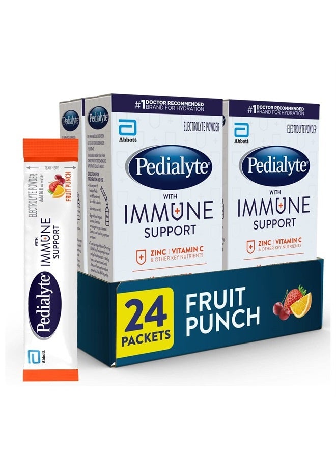 Pedialyte دعم المناعة، إلكتروليتات مع فيتامين C وزنك، ترطيب متقدم مع بروبيوتيك PreActiv، نكهة فواكه، مسحوق مشروب إلكتروليت، 6 عبوات (عبوة من 4) - Image 1